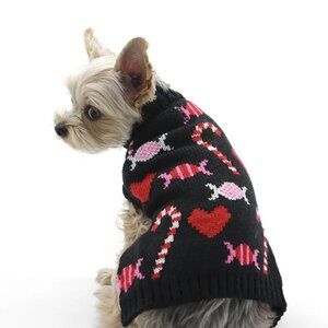Dogo black candy hearts dog sweater medium